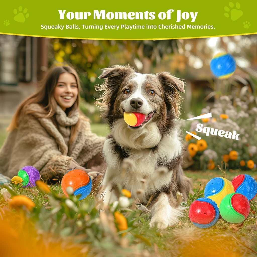 WOTIX 8Pcs Squeaky Dog Balls, Indestructible Dog Ball, Balls for Dogs Training, Teeth Cleaning Puppy Chew Toys