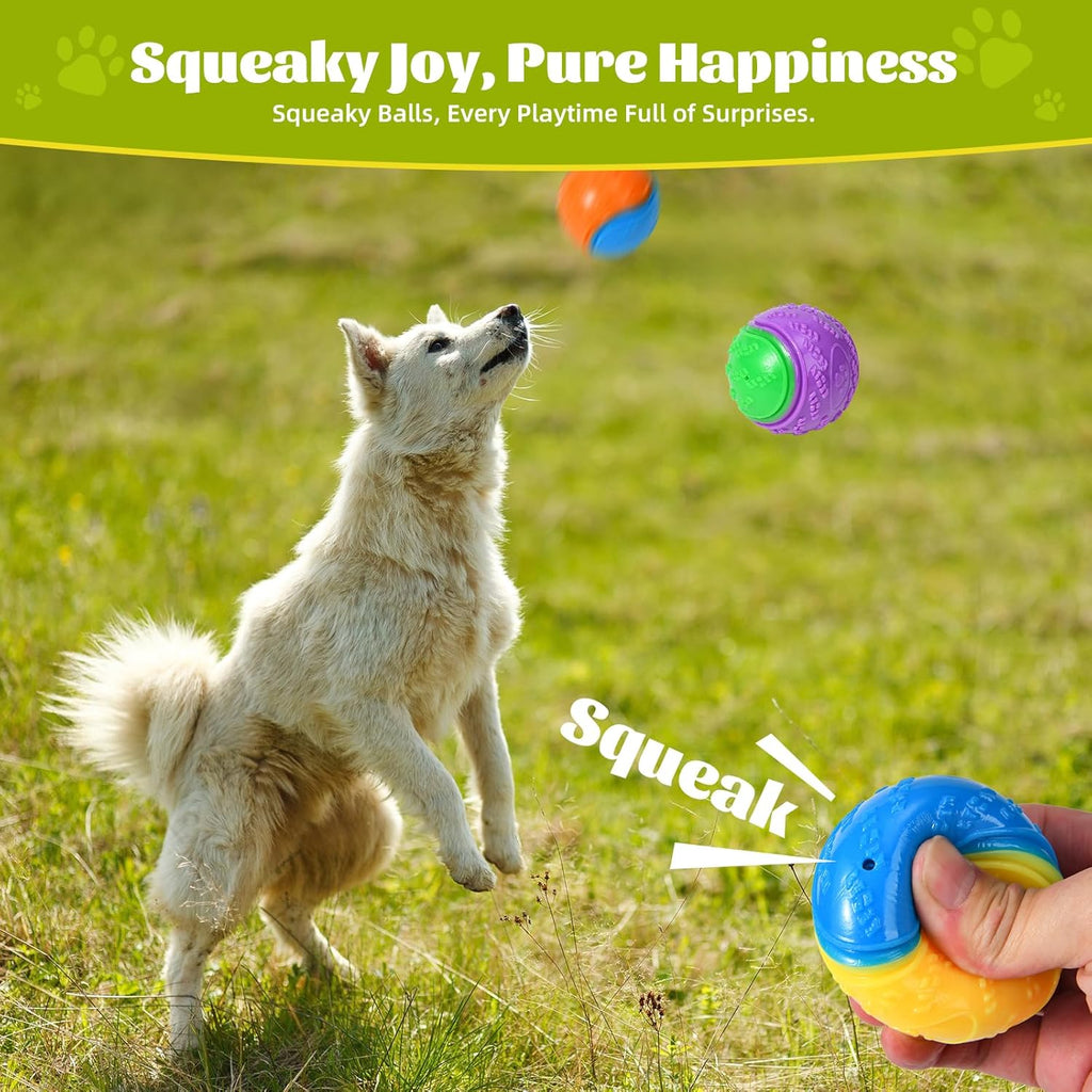 WOTIX 8Pcs Squeaky Dog Balls, Indestructible Dog Ball, Balls for Dogs Training, Teeth Cleaning Puppy Chew Toys