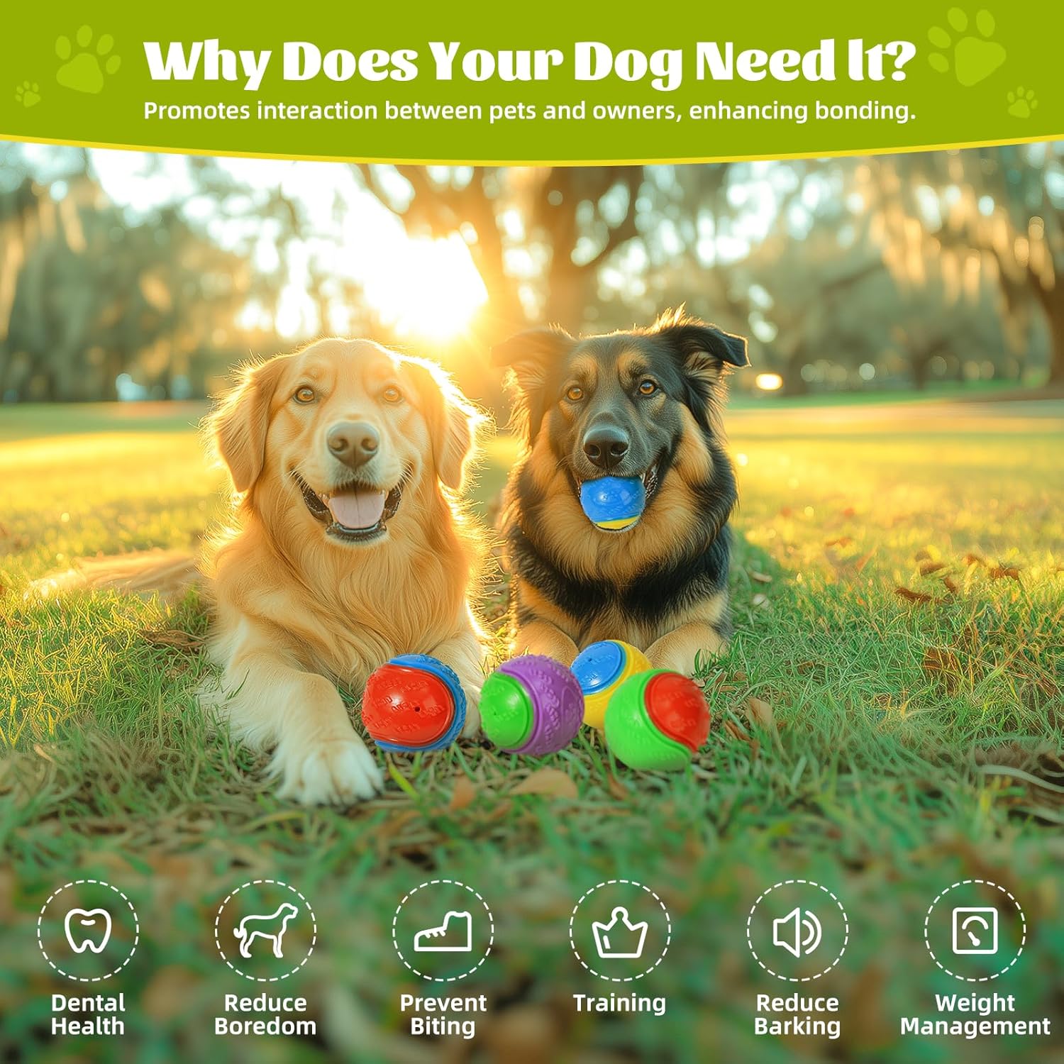 WOTIX 8Pcs Squeaky Dog Balls, Indestructible Dog Ball, Balls for Dogs Training, Teeth Cleaning Puppy Chew Toys