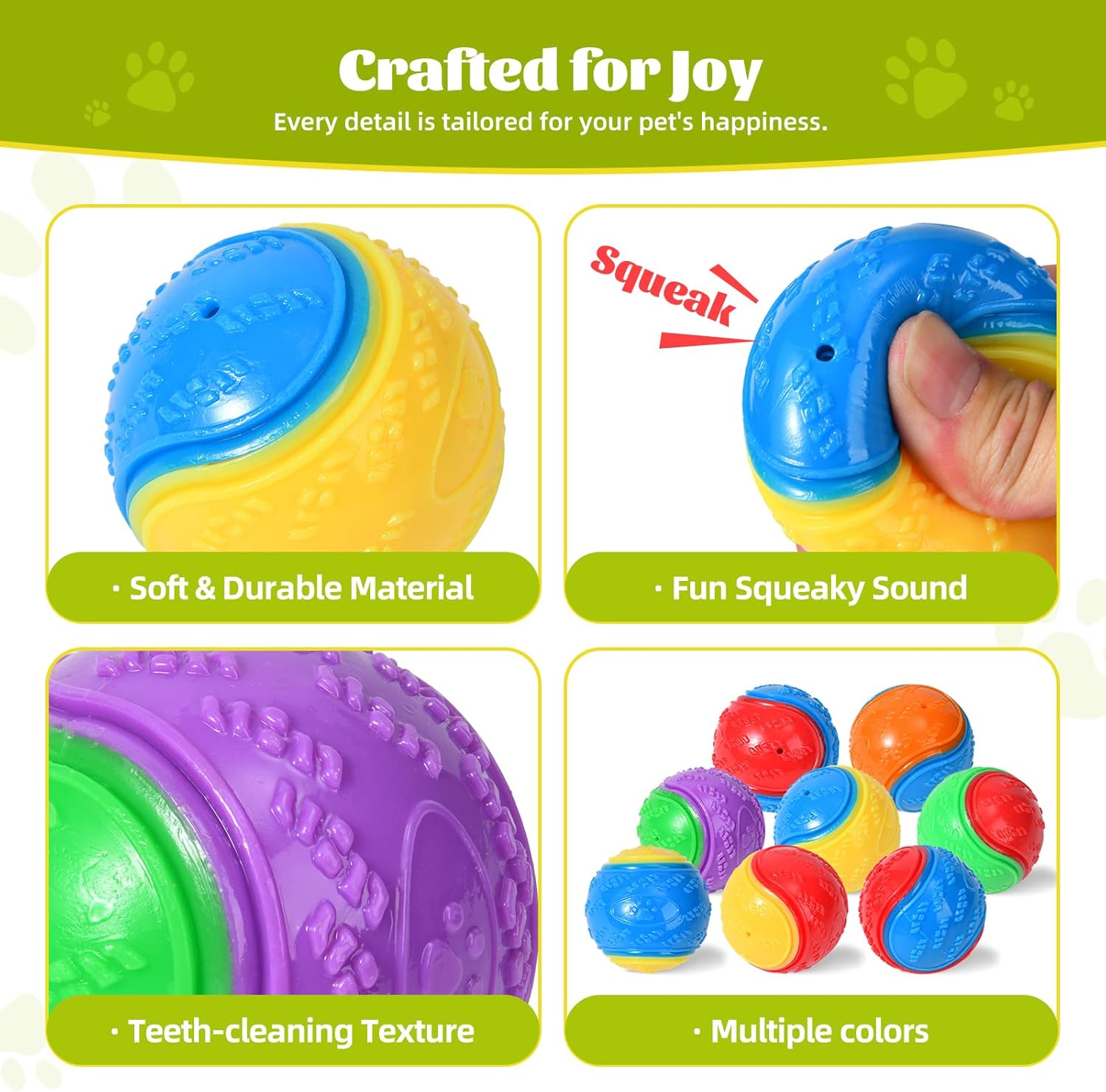 WOTIX 8Pcs Squeaky Dog Balls, Indestructible Dog Ball, Balls for Dogs Training, Teeth Cleaning Puppy Chew Toys