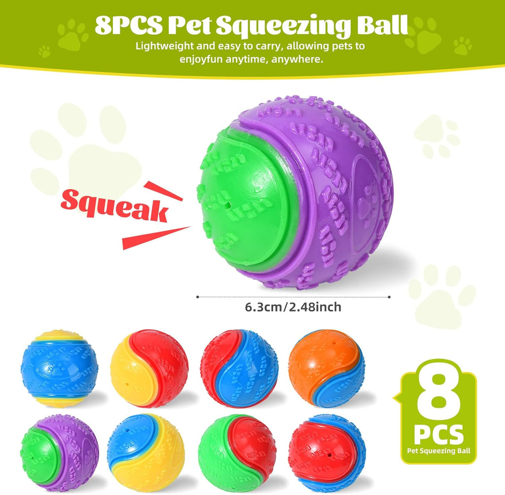 WOTIX 8Pcs Squeaky Dog Balls, Indestructible Dog Ball, Balls for Dogs Training, Teeth Cleaning Puppy Chew Toys